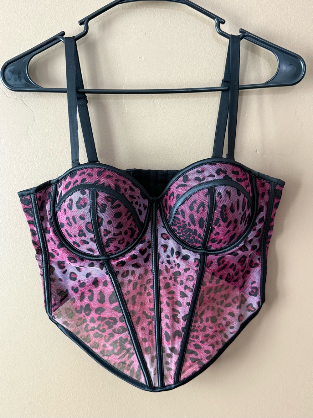 Pink Leopard Mesh Bustier with Underwire Support